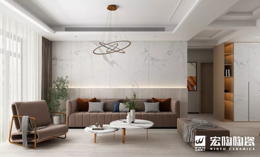 hjc888黄金城岩板客厅装修效果图展示