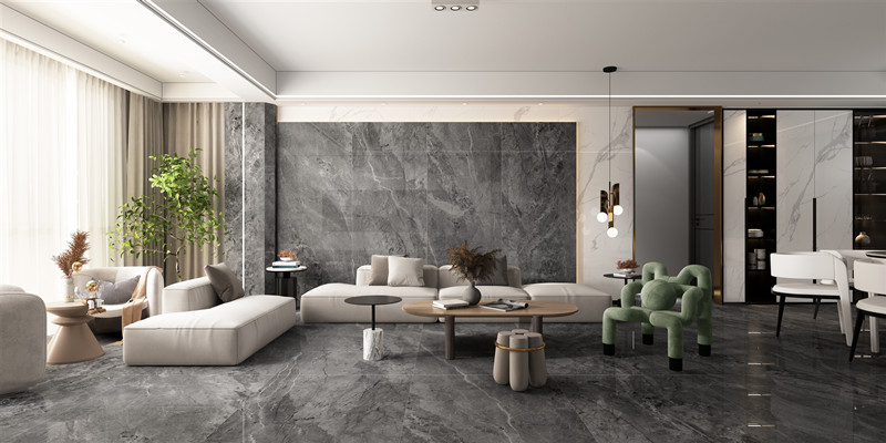 hjc888黄金城陶瓷岩板客厅地砖装修效果图