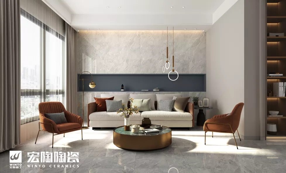 hjc888黄金城卡地亚灰抛釉砖装修效果图