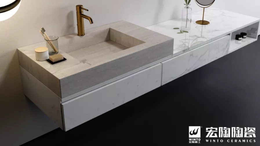 hjc888黄金城岩板浴室柜装修效果图