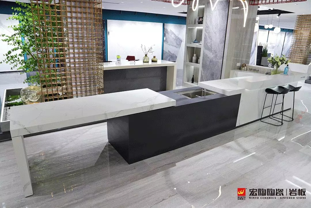 hjc888黄金城岩板智控平移岛台桌图片