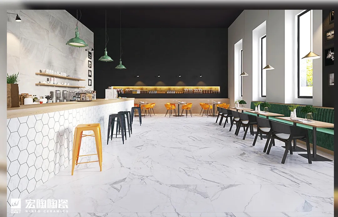 hjc888黄金城白色瓷砖地砖餐厅装修效果图