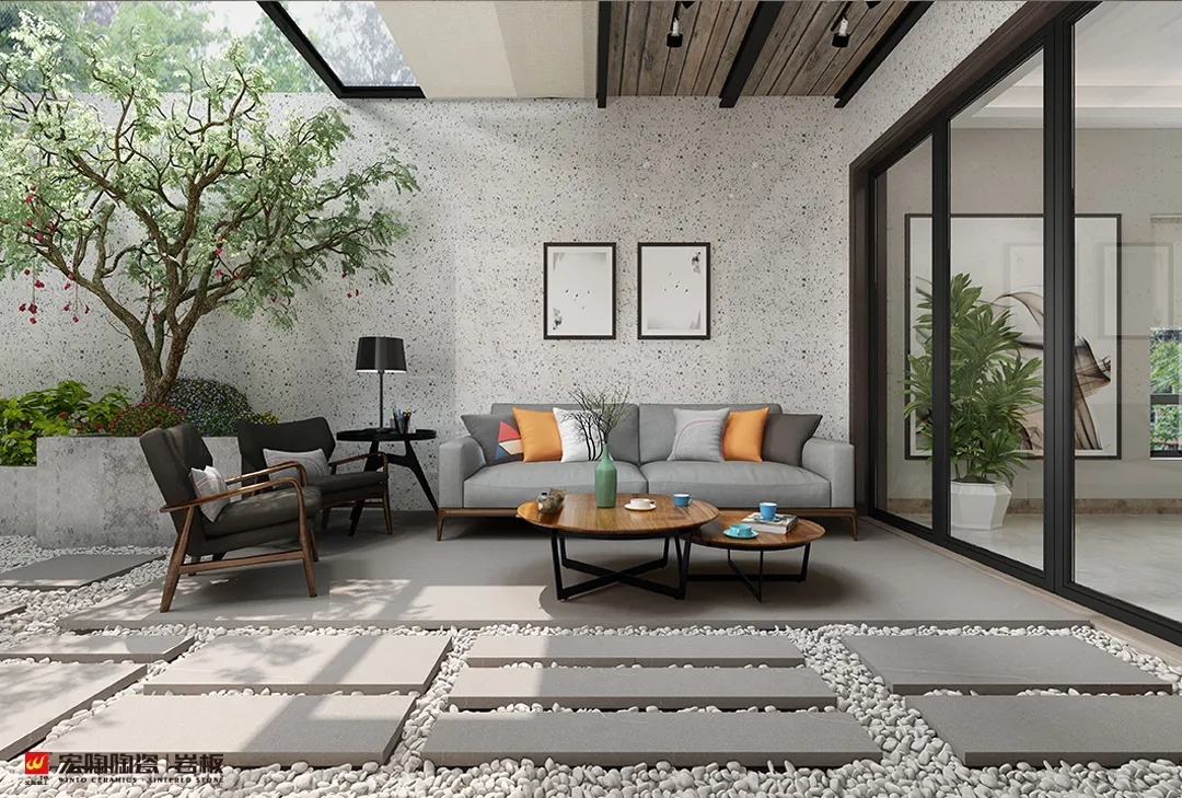 hjc888黄金城岩板客厅效果图