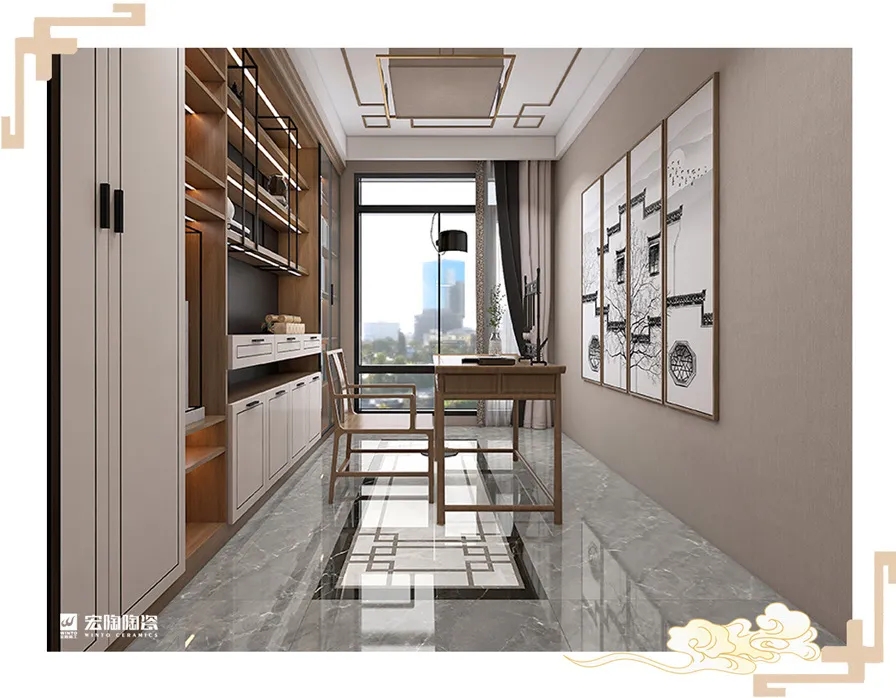 hjc888黄金城岩板TPG80193+TPG80145+TPG80237书房空间