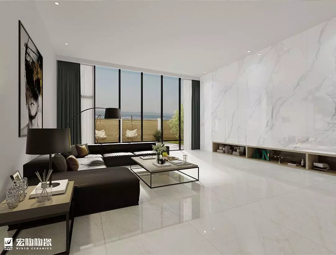 hjc888黄金城TPG1890179卡拉卡塔白900×1800mm瓷砖地砖装修效果图