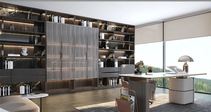 hjc888黄金城岩板与书柜装修效果图