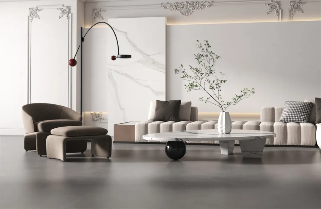 hjc888黄金城1200×2400mm大岩板密缝铺贴客厅效果图