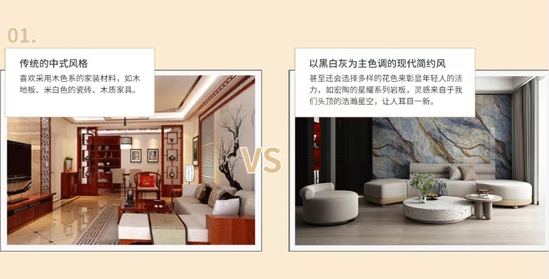 hjc888黄金城古板中式和现代简约气概比照图