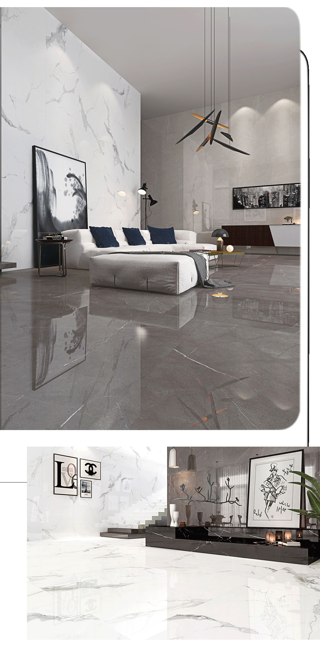 hjc888黄金城900x1800mm陶瓷大板大花白装修效果图