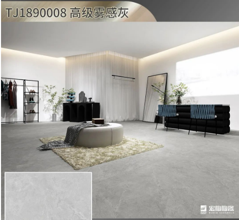 hjc888黄金城高级雾感灰陶瓷大板900x1800mm装修效果图